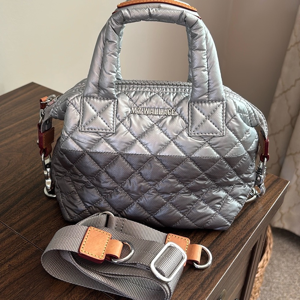 MZ Wallace Sutton Micro Silver 2 Tone Quilted Women's Bag Excellent Condition